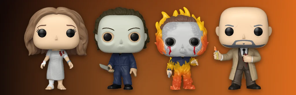 Funko Pop Halloween figures Laurie Strode, Michael Myers, Michael Myers on Fire and Dr. Samuel Loomis