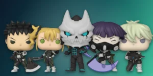 Funko Pop Kaiju No. 8 figures Kafka Hibino, Kikoru Shinomiya, Kaiju No. 8, Soshiro Hoshina and Reno Ichikawa