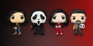 Funko Pop Scream figures Sidney Prescott, Ghost Face, Gale Weathers and Dewey Riley