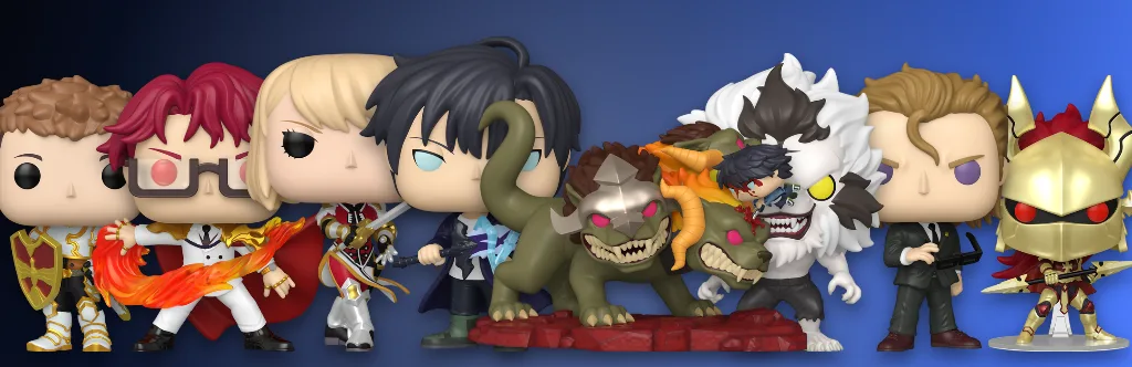 Funko Pop Solo Leveling figures Yoo Jinho, Choi Jong-in, Cha Hae-In, Sung Jinwoo, Baek Yoonho, Woo Jinchul and Esil Radiru